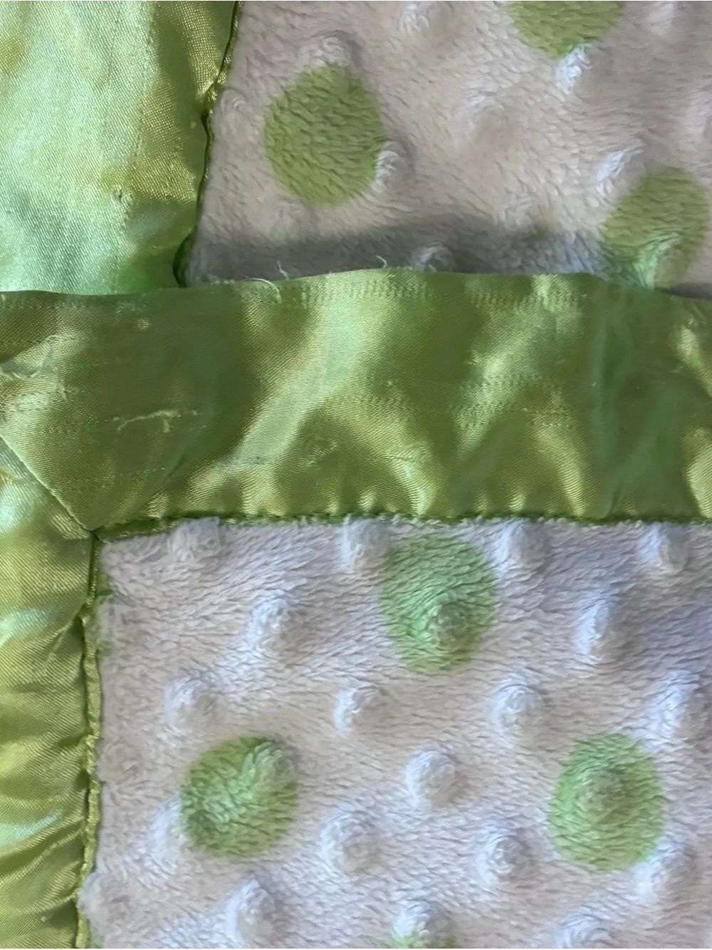Carter’s Child of Mine Baby Blanket Green Polka Dot Minky Satin Edge 30x40